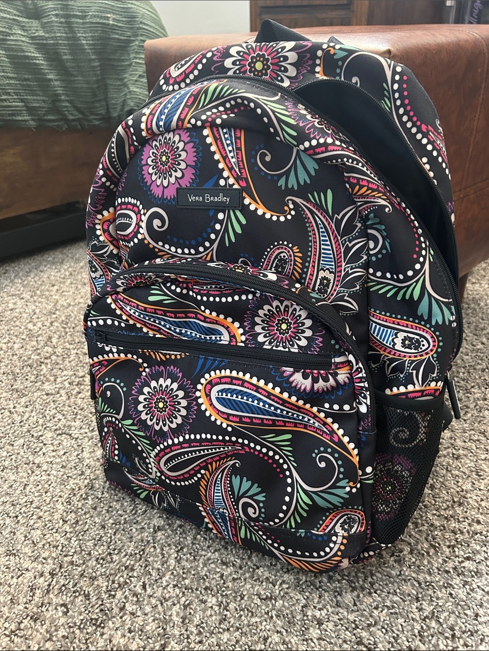 Vera Bradley Black Paisley Floral Backpack with Multicolor Accents